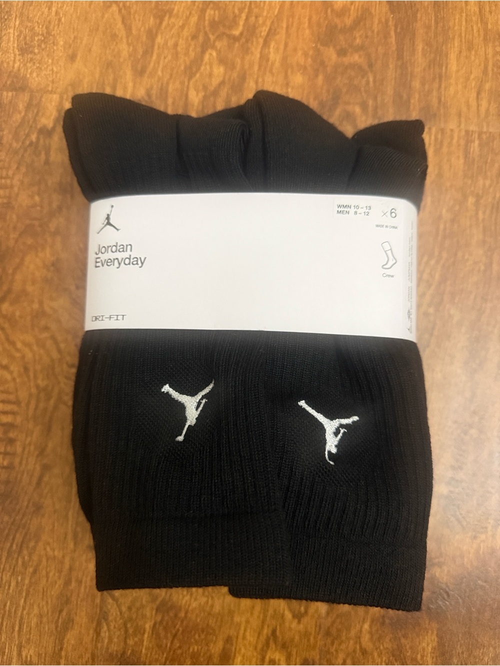 Jordan Black Crew Socks with White Jumpman Logo - 6 Pack